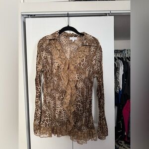 Y2K animal print ruffle blouse